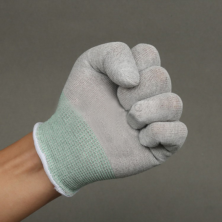 wholesale High Quality 13G Good Elasticity Carbon Fiber Knitted White PU Fingertips Coated Anti Static ESD Working Gloves