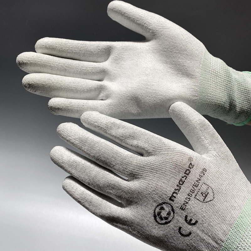 Antistatic PU Plam Coating Glove Carbon Fiber ESD pu palm gloves with logo